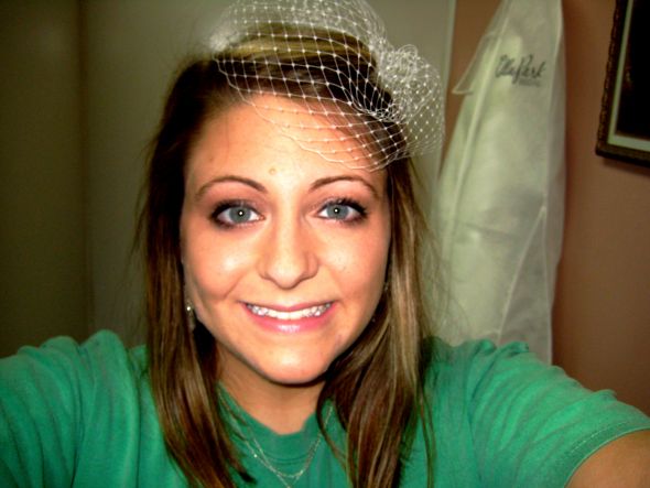 Just had my first fitting! Wanna see? :  wedding fitting dress seamstress hair birdcage veil IMG 7159