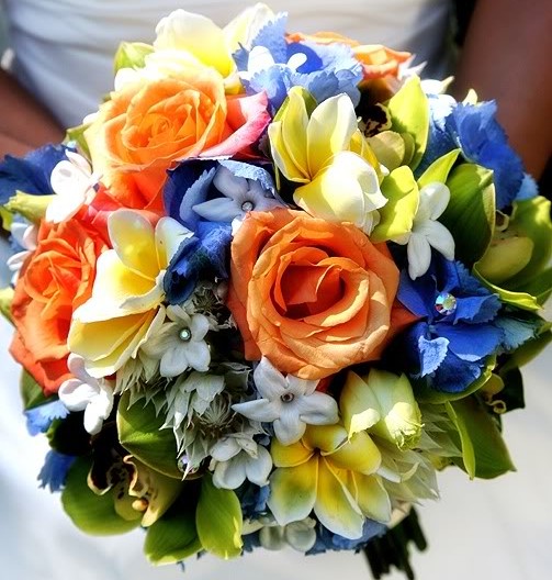 My colors are orange and blue Here is my bouquet inspiration