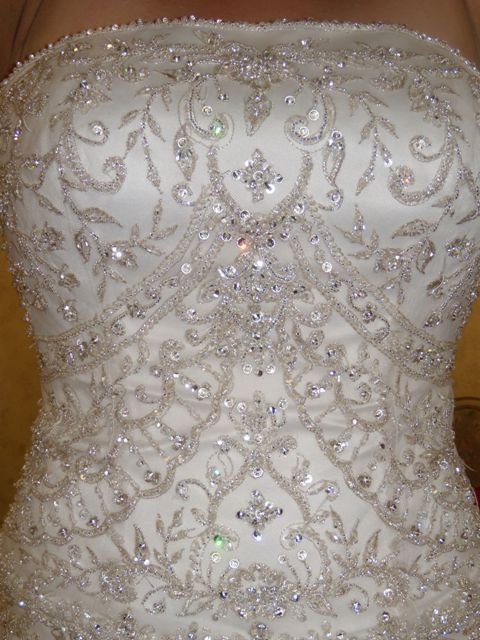 close up wedding dress beads