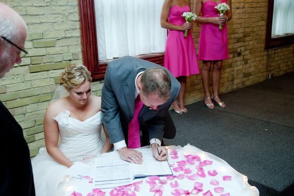 My Rainy Wedding Day Recaps - Part 3 - The Ceremony :  wedding ceremony bm dresses music Groom Signing