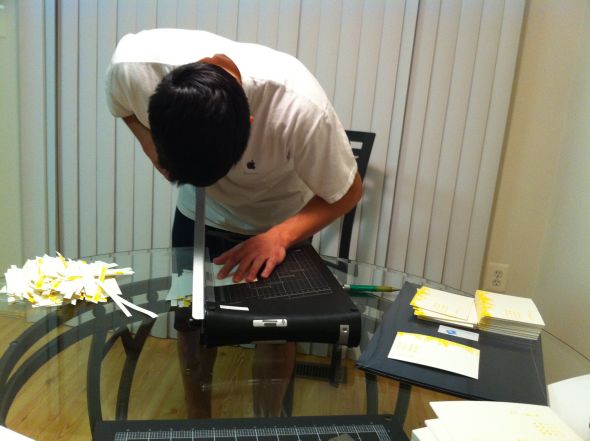 Finally we are done letter pressing our invitations!! :  wedding invitations letterpress diy FI Cutting Invites