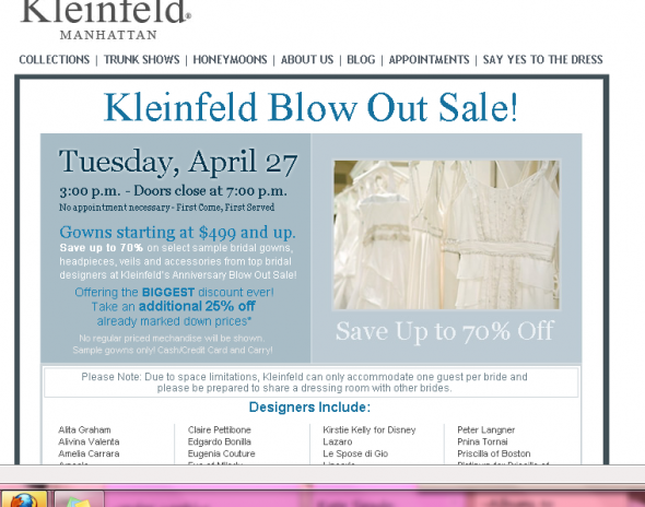 Kleinfield Manhattan Sample Sale! :  wedding sample sale wedding dress Capture