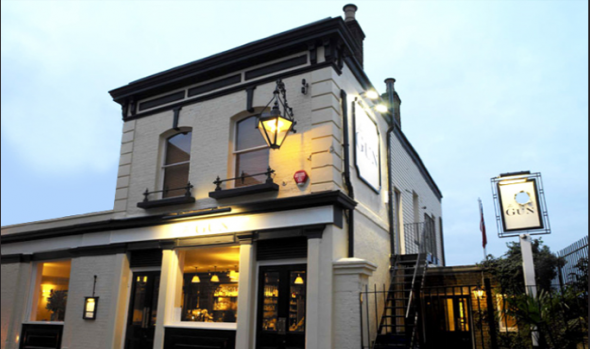 Show off your reception venue! :  wedding Pub Outside