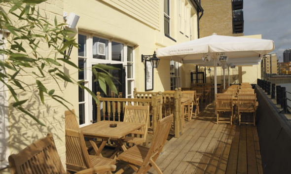Show off your reception venue! :  wedding Pub Terrace
