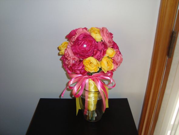 My DIY Fabric Flower Bridesmaid Bouquet and Bouts!! :  wedding flowers bouquets fabric diy Bouquet