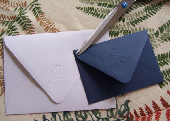 My DIY Invitations are Finished!!! :  wedding invitation suite nautical invitations anchor invitations diy invites red blue white invites Envelopes Outside Back Flap Down With Blur