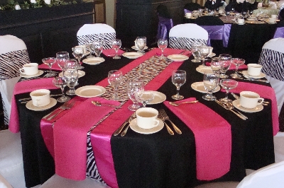 Pink  Purple Wedding Bouquets on Fuchsia Satin Napkins   Wedding Pink Purple Zebra