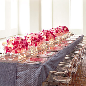Please share pictures of centerpieces on rectangle tables :  wedding rectangle tables centerpieces flowers candles round tables 002 Primary