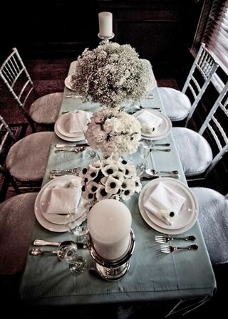 Please share pictures of centerpieces on rectangle tables :  wedding rectangle tables centerpieces flowers candles round tables 6a00e5503c88988833010536ce8962970c 320wi