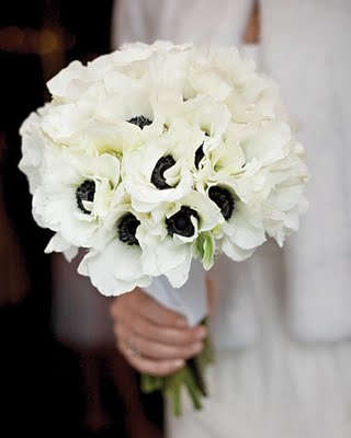 FLOWER HELP :  wedding JustaTouchofBlueMarthaStewartWeddingsAnemoneBouquetBridalBrideWeddingFlowersWhiteBlackSimpleModern