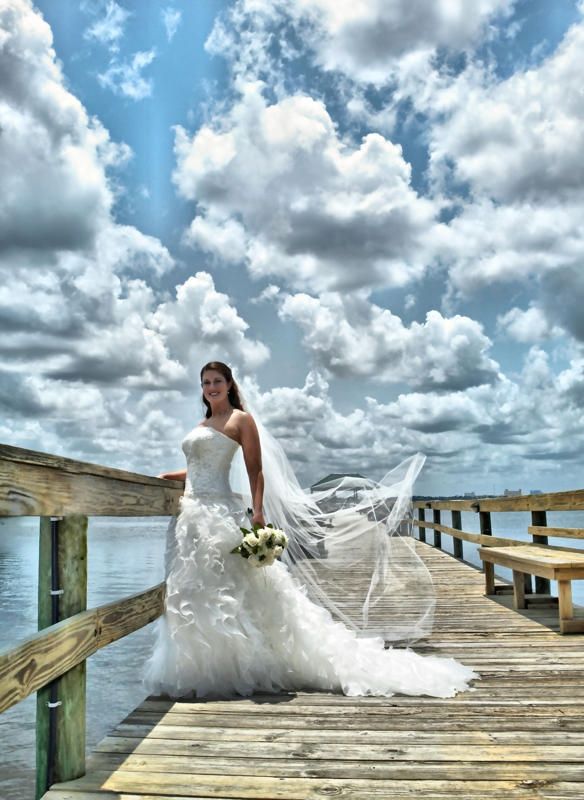 Just Married!  Pro Pics and Stories included! :  wedding brevard zoo ch515 fern green brown wedding reception clouds married Cali Portrait Pier Clouds Wedding Day