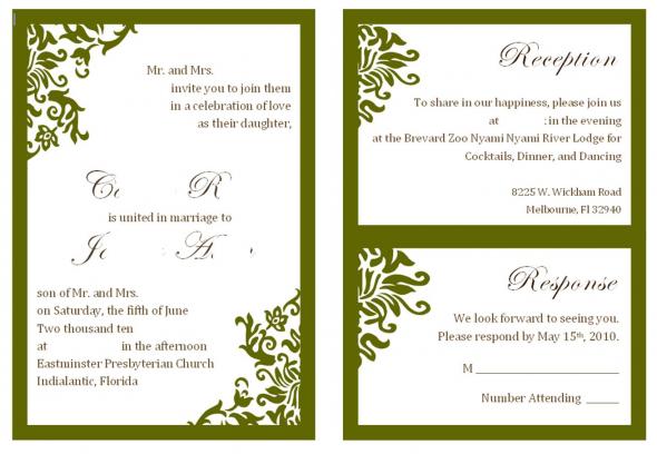 wedding green fern damask scroll invitations wording powerpoint Green Damask