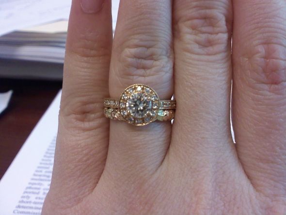 just picked up our wedding RINGS and wanted to share pics! :-) :  wedding rose gold wedding rings Ring1