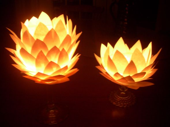 Glowing Paper Flower Centerpiece Mockups: Attempt 1! :  wedding centerpiece flower paper glowing lotus Lights Off