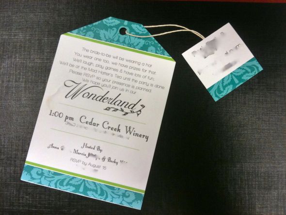 Updated 'Un'Bridal Shower Invitations :  wedding mad hatter tea party bridal shower invite diy IMG 2274