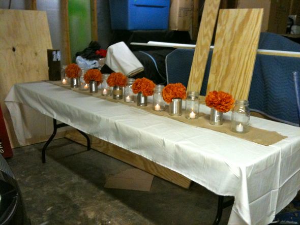 Rustic Table Mockup (With Pictures) :  wedding diy rustic barn farm fall outdoor mason jar tin can paper flower Table1