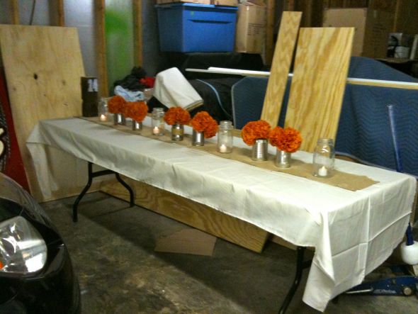 Rustic Table Mockup (With Pictures) :  wedding diy rustic barn farm fall outdoor mason jar tin can paper flower Table3