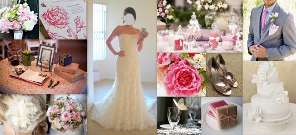 finally my VERY PINK inspiration board! :  wedding inspiration board pink peony enzoani cambridge Wedding Collage 1 Edited