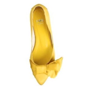 Is it just me, or are most yellow shoe options ugly?!? :  wedding yellow shoes marigold satin knot toe peep toe Yellow Bow Shoes
