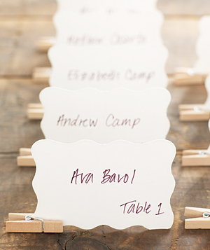 Non-traditional escort cards : wedding Clotheshangers