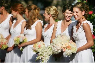 If the bride wears navy, then what should the bridemaids wear? :  wedding White Bridesmaids Dresses And Bouquets