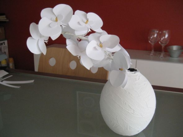 Paper Flowers White Orchids with Glass Beads wedding orchid centerpiece 