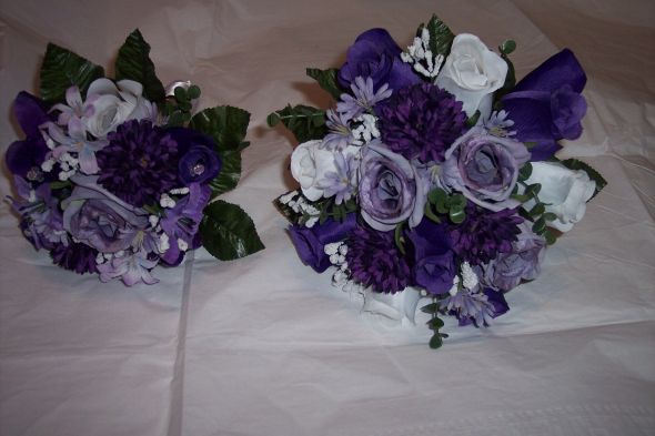 my DIY Fake Flower Bouquets :  wedding diy flowers purple fake flowers diy bouquets Daughters  MOH Bouquet