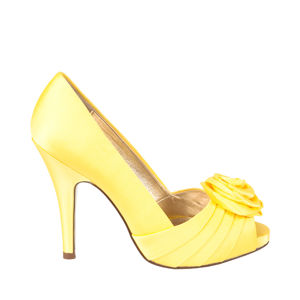 Is it just me, or are most yellow shoe options ugly?!? :  wedding yellow shoes marigold satin knot toe peep toe ELIJAH CANARY LUSTER SATIN Large