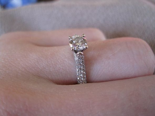 Anyone with a ring that has pave diamonds on the side :  wedding ring engagement ring pave BG2