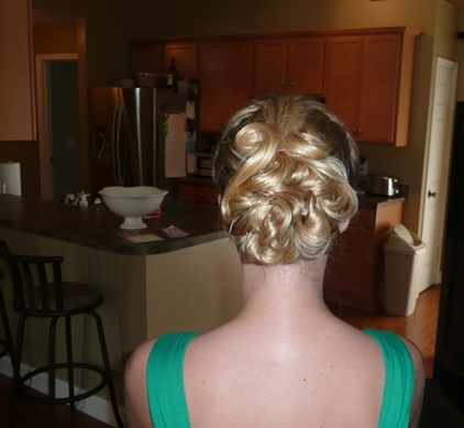 Hair for 23yr old bride- I want to look my age : wedding updo bridal hair half up 1 hair trial makeup trial nashville tennessee long hair no bangs Back