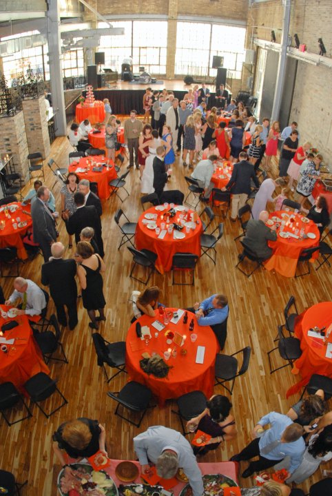 Orange Table Cloths and Red Organza Overlays wedding tablecloth organza