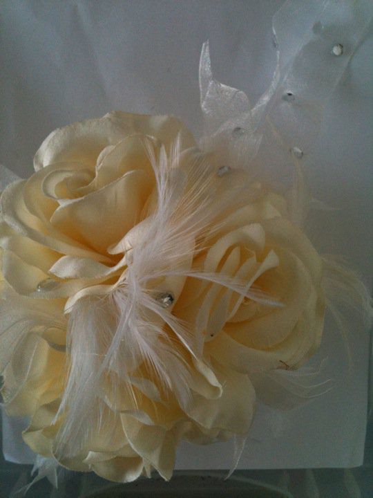 Ivory Crystal Feather Throwing Bouquet 10 Jewel Tone Wedding Decor