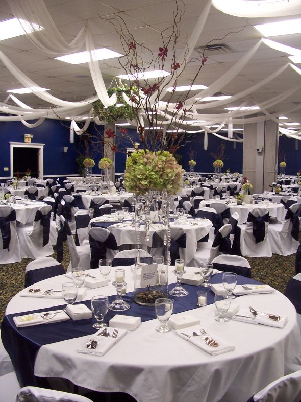 24 Navy Satin Table Runners and Matching 120 Rounds wedding navy satin 