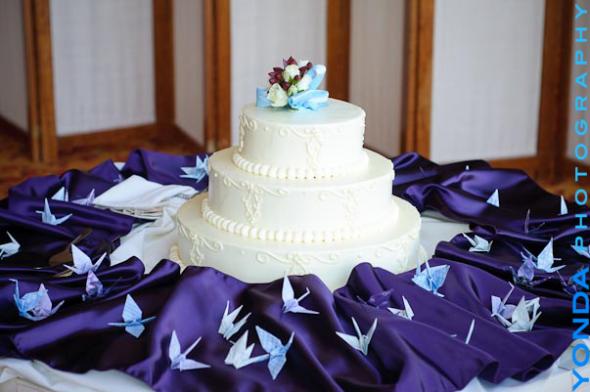 Cake by Carl's Cakes wedding buttercream origami purple ivory silver cake