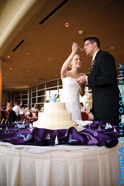 Cake by Carl's Cakes wedding buttercream origami purple ivory silver cake