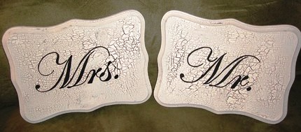What do we think of Mr & Mrs signage on reception chairs? :  wedding Seatsigns