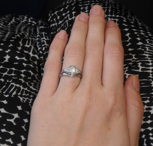 Share pictures of your ring and state your ring/diamond size! :  wedding ring size diamond size carat pictures rings diamonds carats finger 65 1 1 carat wave custom emerald cut Front