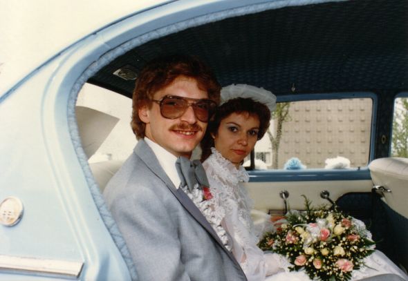 Do you have any pictures of your parents' wedding? : wedding In Car