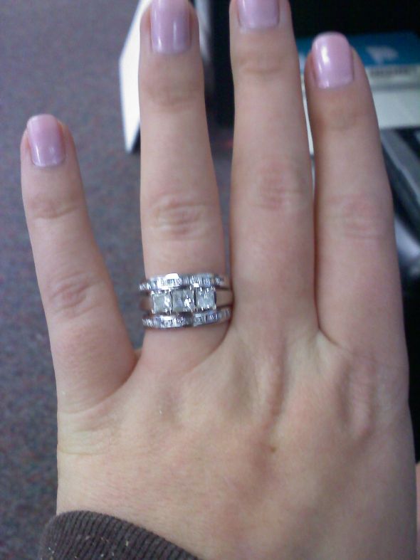 Picked up my wedding bands yesterday!! Here's a picture, is it too cluttered? :  wedding 02190012461
