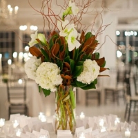 Call all bees with tall centerpieces :  wedding vase centerpiece tall width height Thumbs Magnolia Leaves Makemerryevents