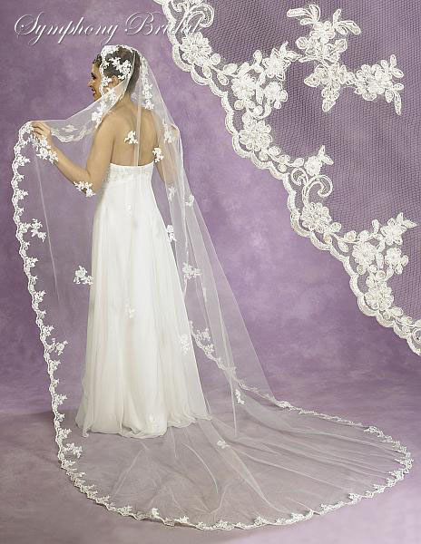 Ivory Alencon Lace Cathedral Length Veil :  wedding veil alencon lace cathedral wedding accessories 5419VL