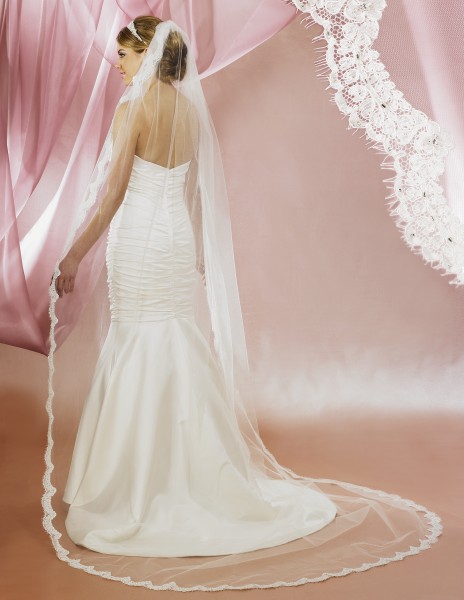 Ivory Alencon Lace Cathedral Length Veil : wedding veil alencon lace cathedral wedding accessories 5628VL