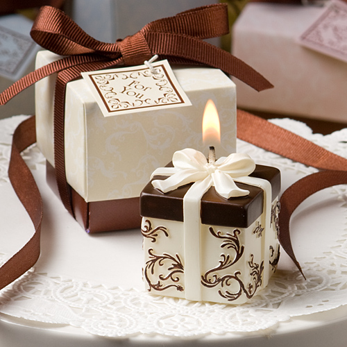 I have some adorable chocolate brown and ivory candle favors