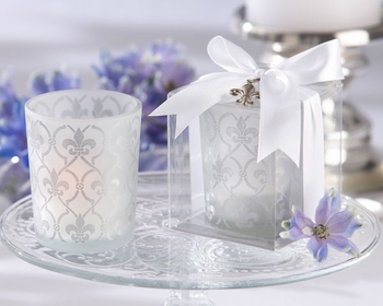 Lookking for Votive Candle holders. :  wedding decor candles votives teal Fleur De Lis Votive