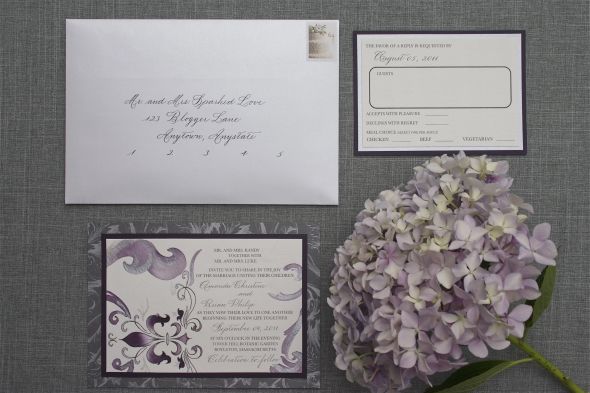 SemiDIY Invitations wedding purple ivory silver invitations Inviteflower