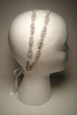 Show me your ribbon headbands! :  wedding headband ribbon rhinestone head band hair Double Crystal Headband