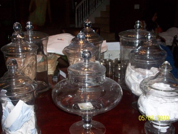 Apothecary Jars with Lids* Candy Buffet* Set of 9 (18 pieces total) : wedding candy buffet vintage shabby chic apothecary jars 945