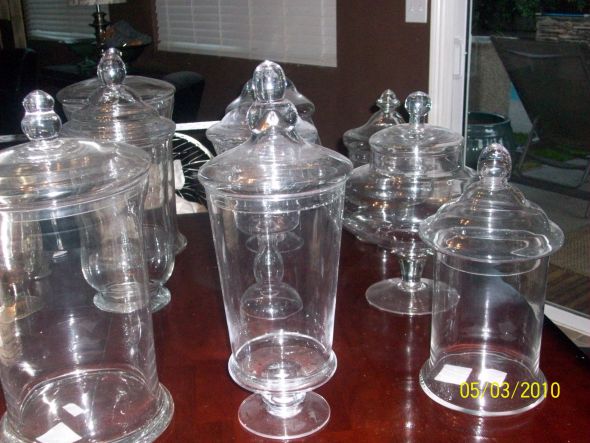 Apothecary Jars with Lids* Candy Buffet* Set of 9 (18 pieces total) : wedding candy buffet vintage shabby chic apothecary jars 947