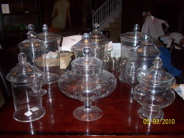 Apothecary Jars with Lids* Candy Buffet* Set of 9 (18 pieces total) : wedding candy buffet vintage shabby chic apothecary jars 948