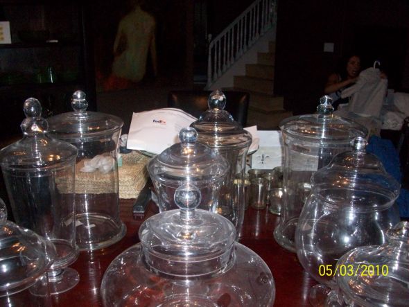 Apothecary Jars with Lids* Candy Buffet* Set of 9 (18 pieces total) :  wedding candy buffet vintage shabby chic apothecary jars 950